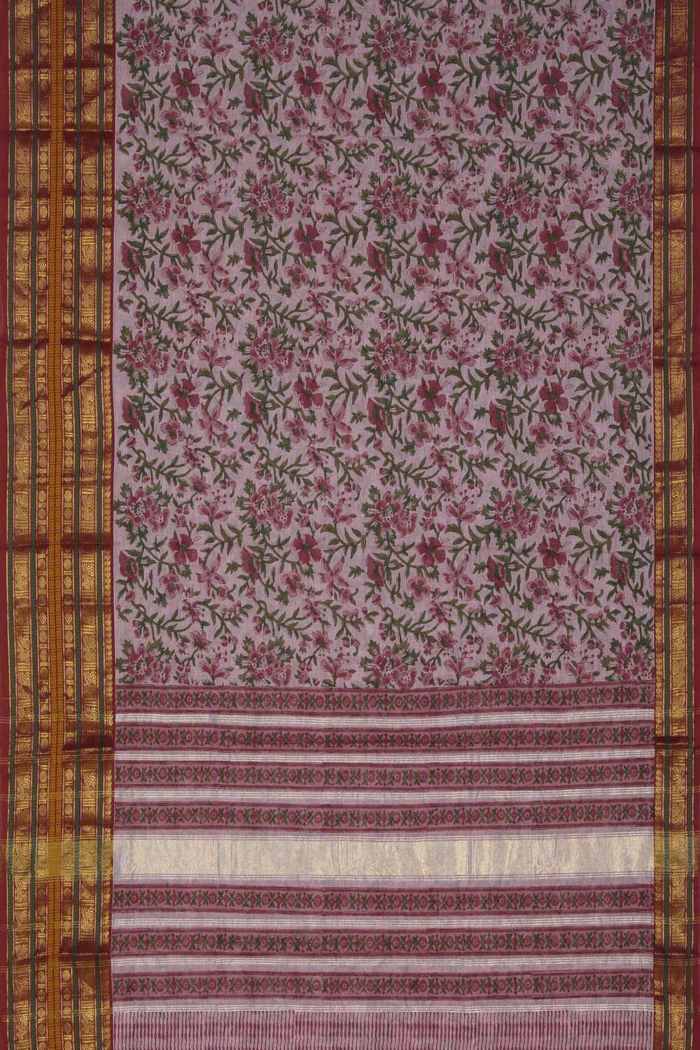 Image of Light Pink block printed South cotton saree