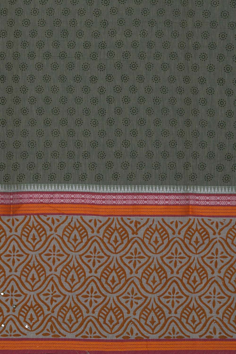 Image of Sage Green buti jaal block printed south cotton saree