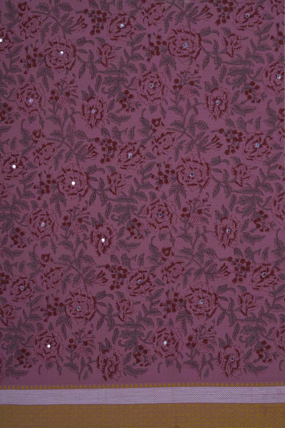 Image of Dusty Pink floral jaal block printed south cotton saree