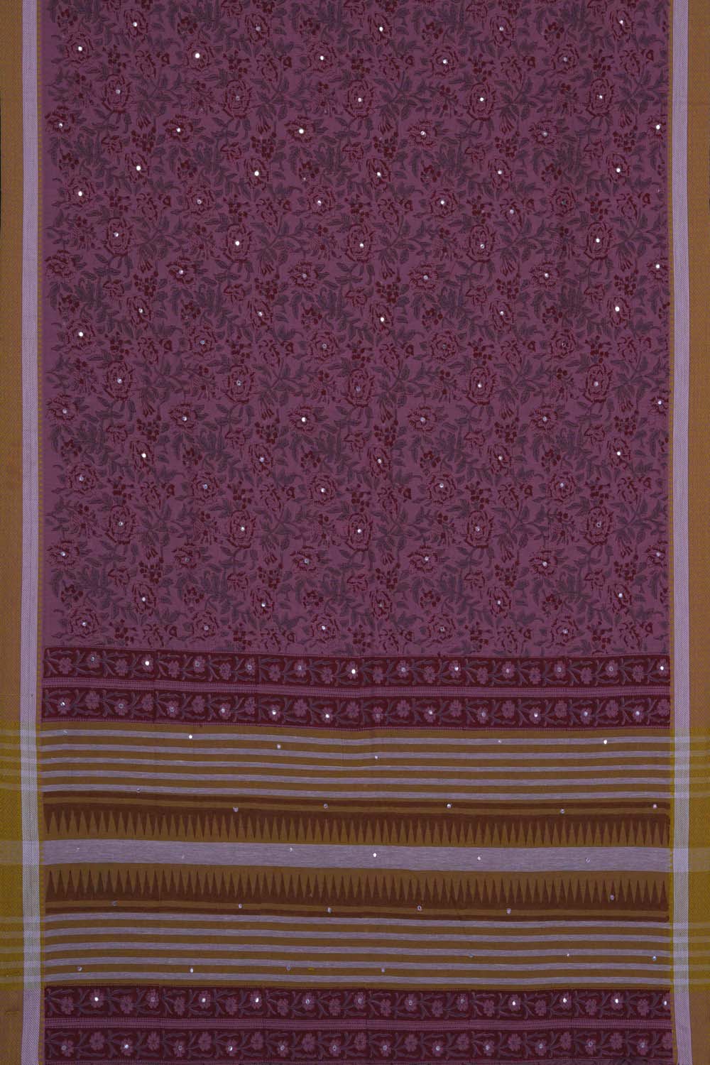 Image of Dusty Pink floral jaal block printed south cotton saree