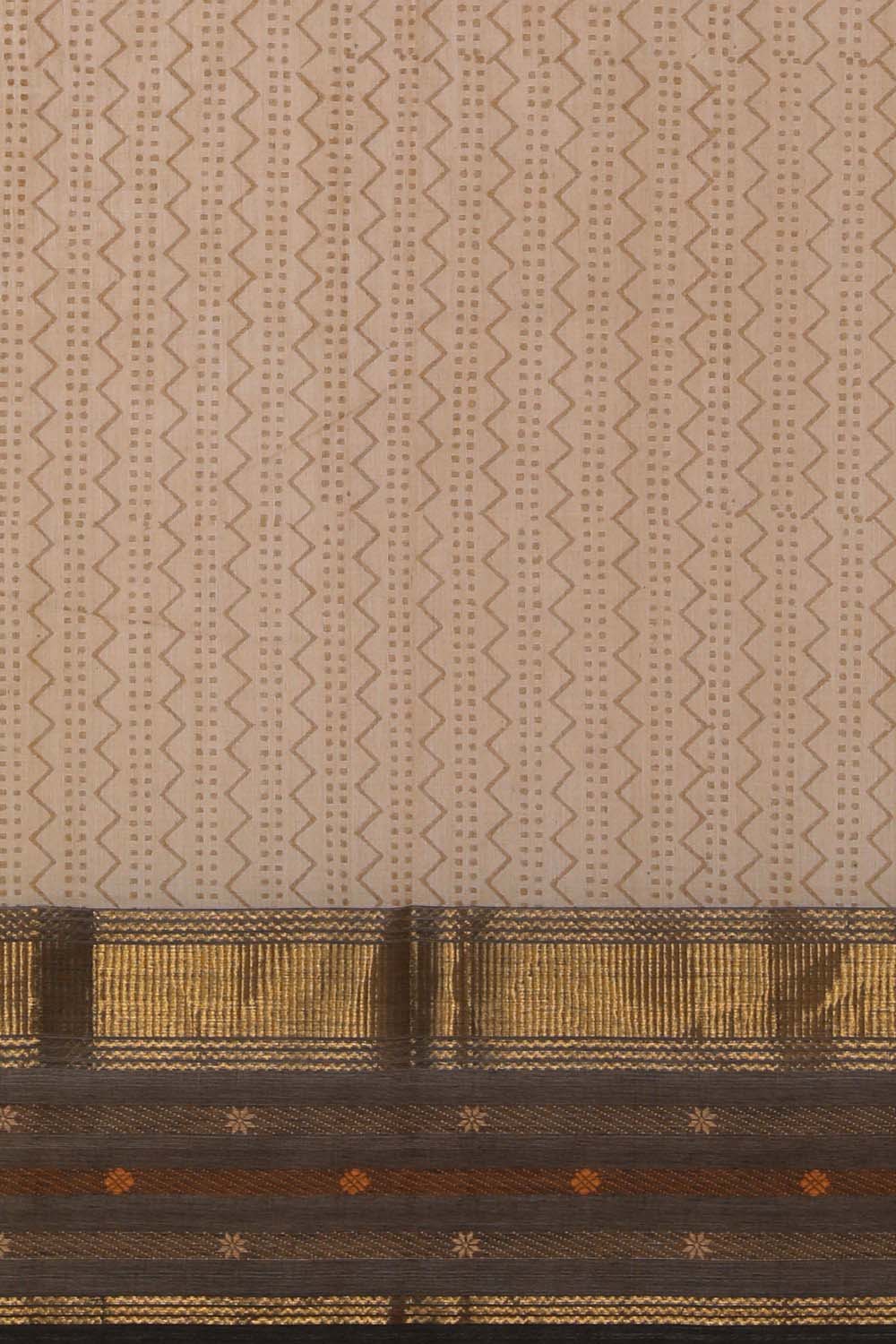 Image of Beige block printed cotton saree