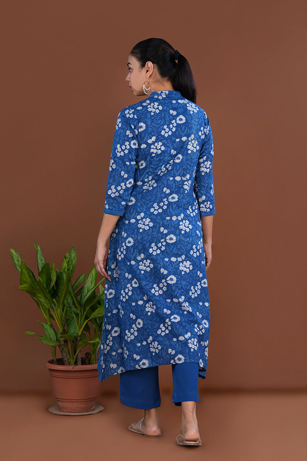 Image of Steel Blue Bagru cotton handblock printed kurta