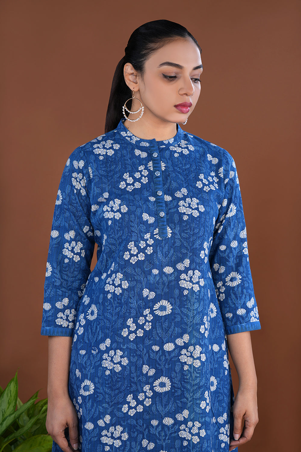 Steel Blue Bagru cotton handblock printed kurta