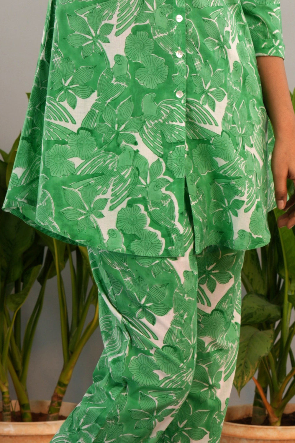 Image of Green Sanganeri block printed co-ord set