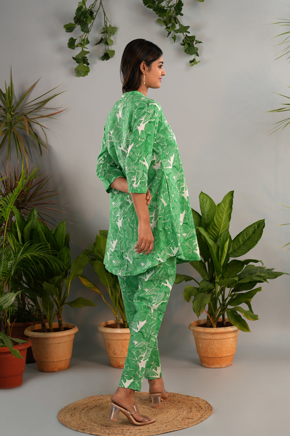 Image of Green Sanganeri block printed co-ord set