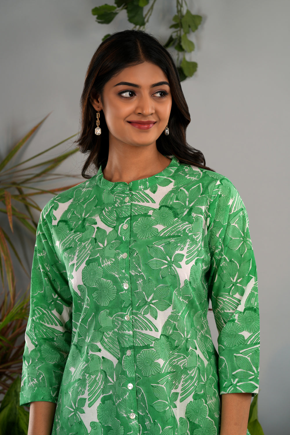 Image of Green Sanganeri block printed co-ord set