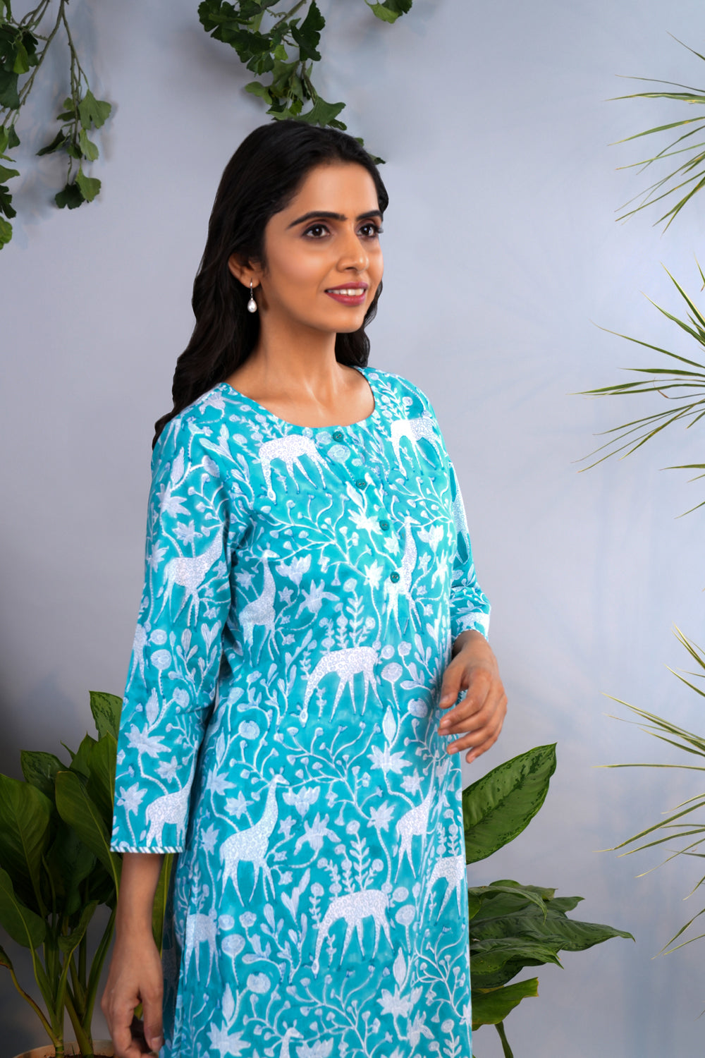 Image of Cloud blue Sanganeri block printed kurta set