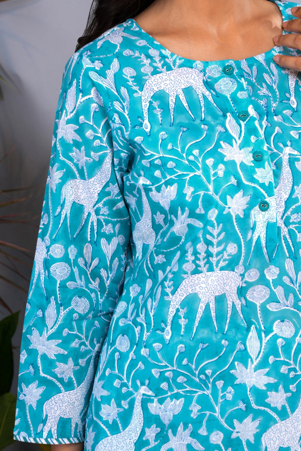 Image of Cloud blue Sanganeri block printed kurta set