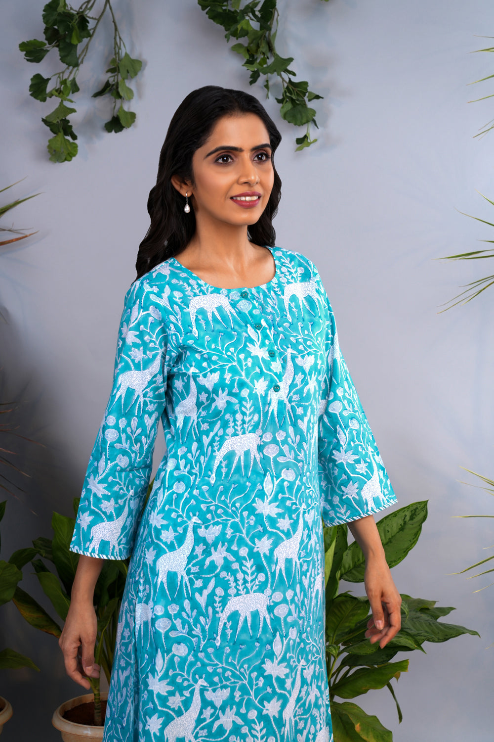Image of Cloud blue Sanganeri block printed kurta set