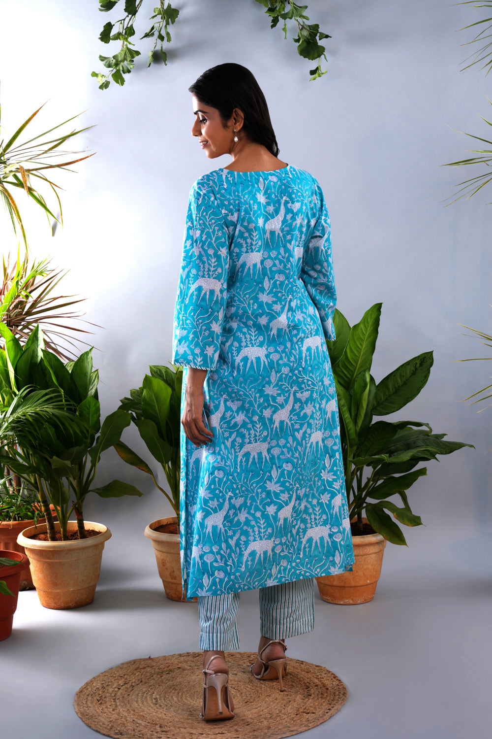 Image of Cloud blue Sanganeri block printed kurta set