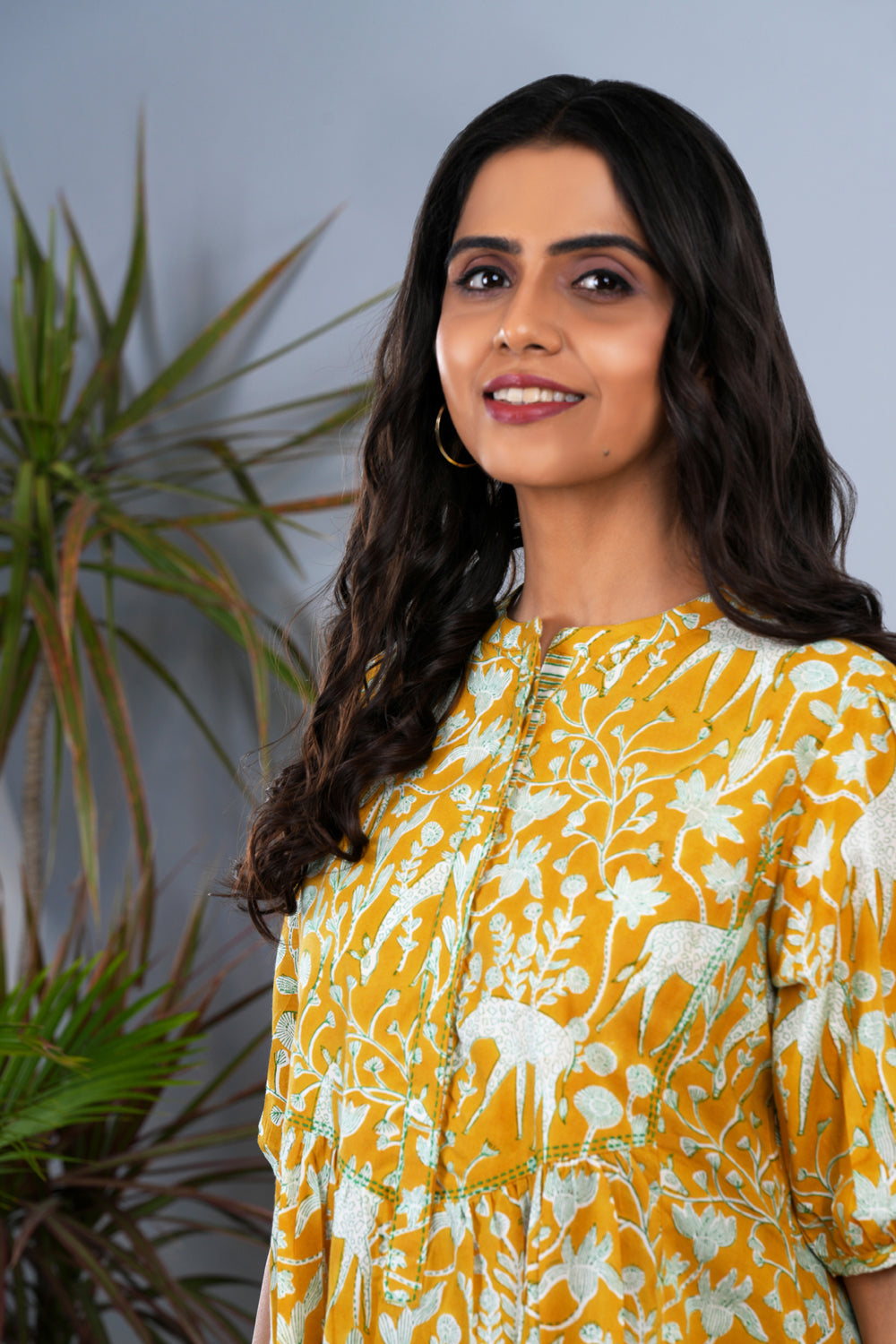Image of Mustard yellow Sanganeri block printed Kurta set