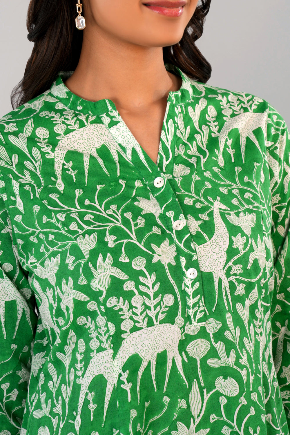 Image of Forest green Sanganeri block printed Co-ord set