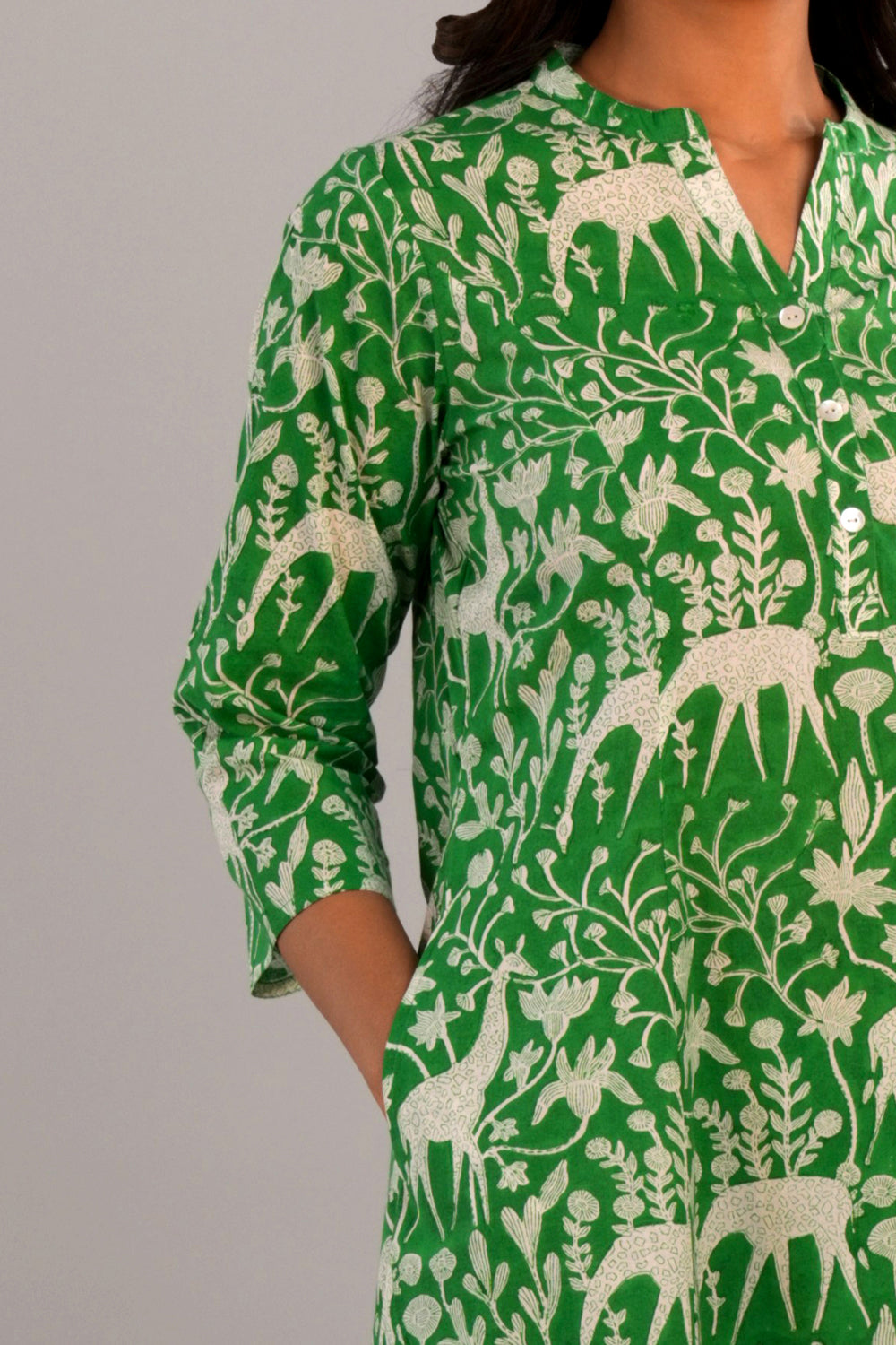 Image of Forest green Sanganeri block printed Co-ord set