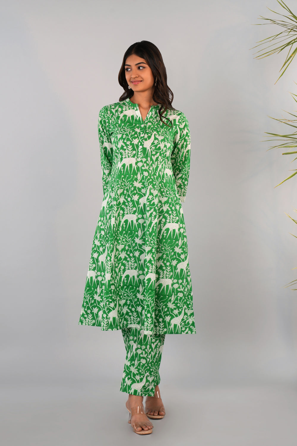 Image of Forest green Sanganeri block printed Co-ord set