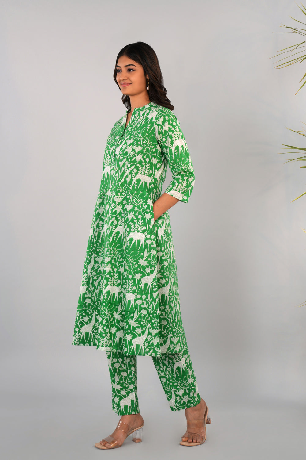 Image of Forest green Sanganeri block printed Co-ord set