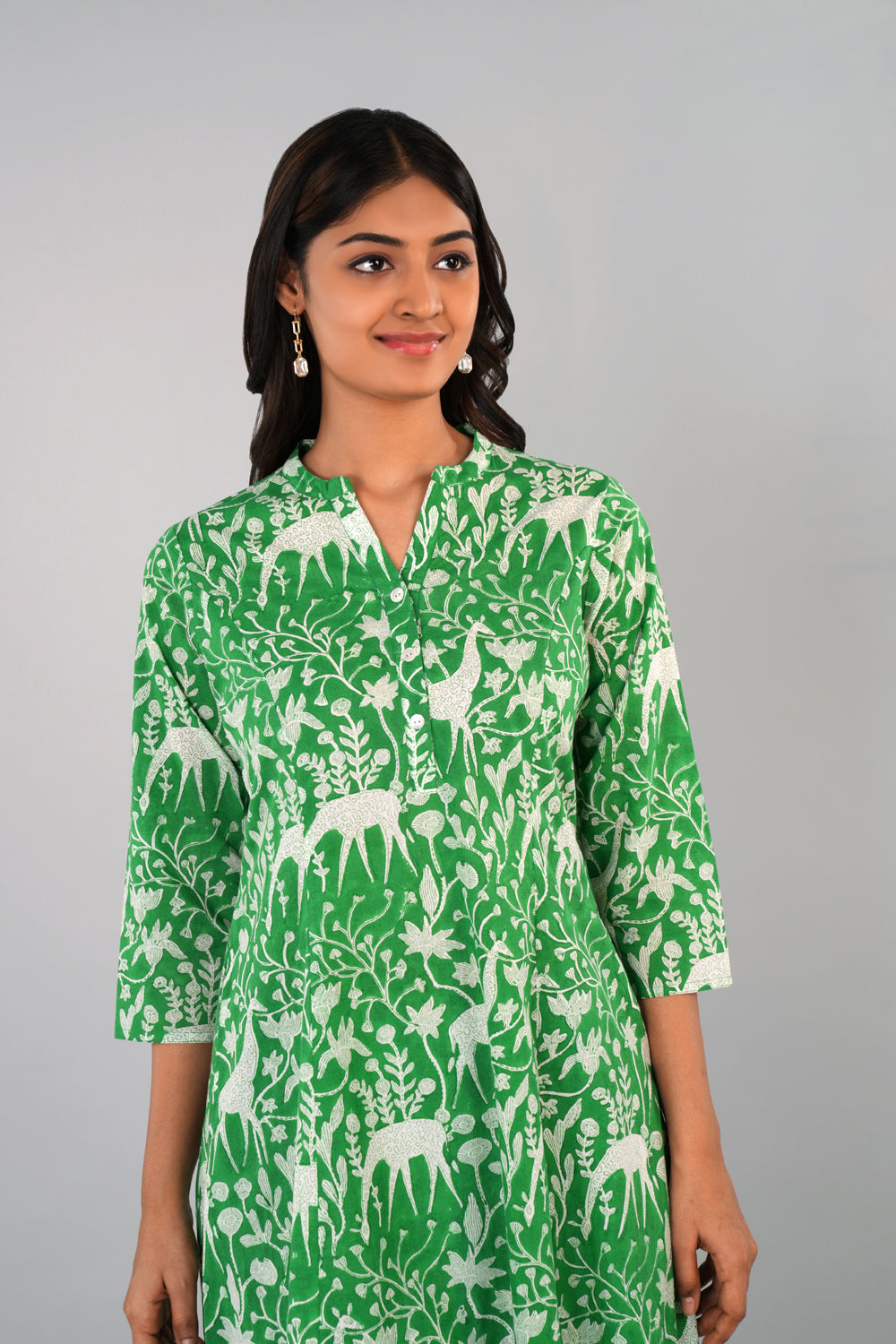 Image of Forest green Sanganeri block printed Co-ord set