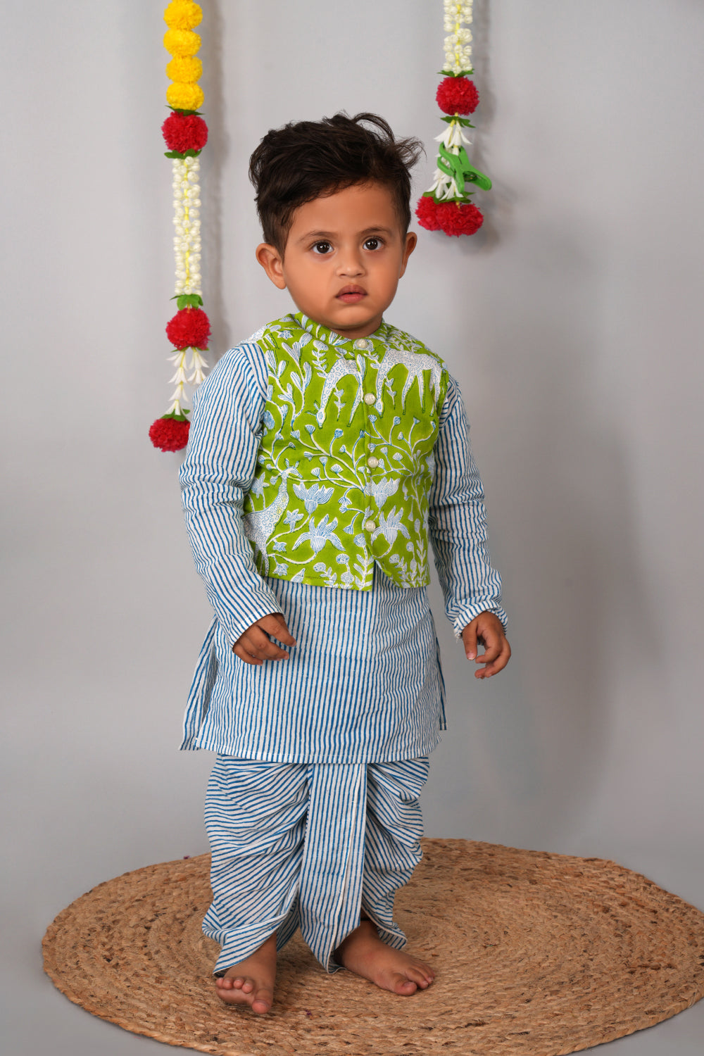 Image of Block printed boys kurta and dhoti set