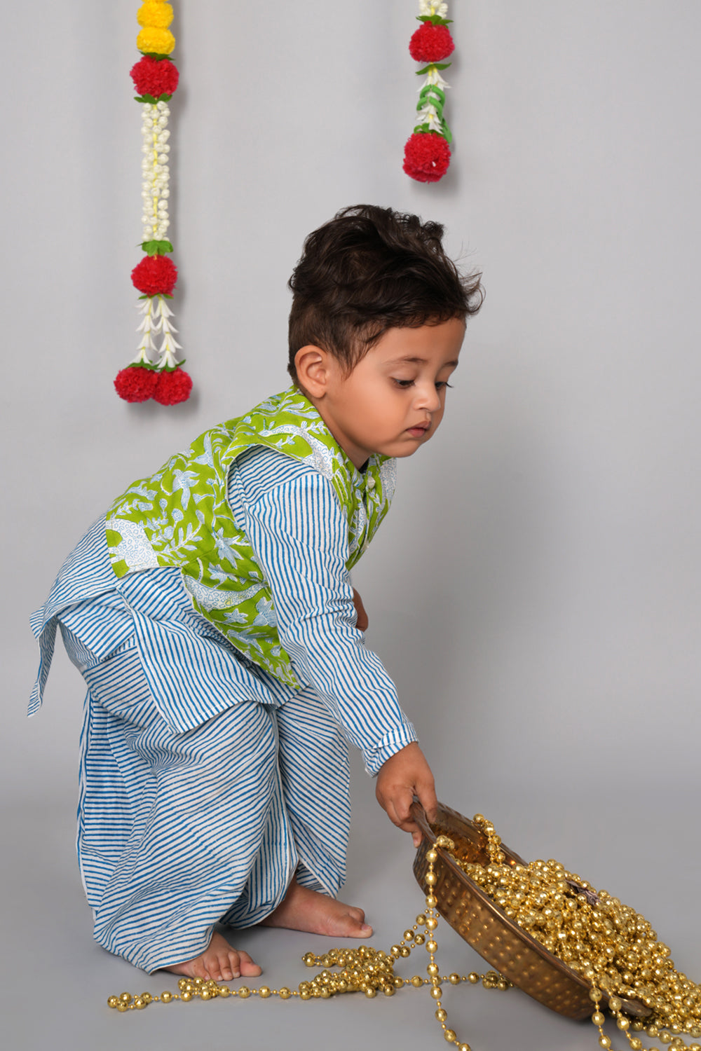 Image of Block printed boys kurta and dhoti set