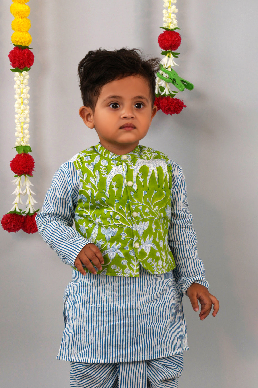 Image of Block printed boys kurta and dhoti set