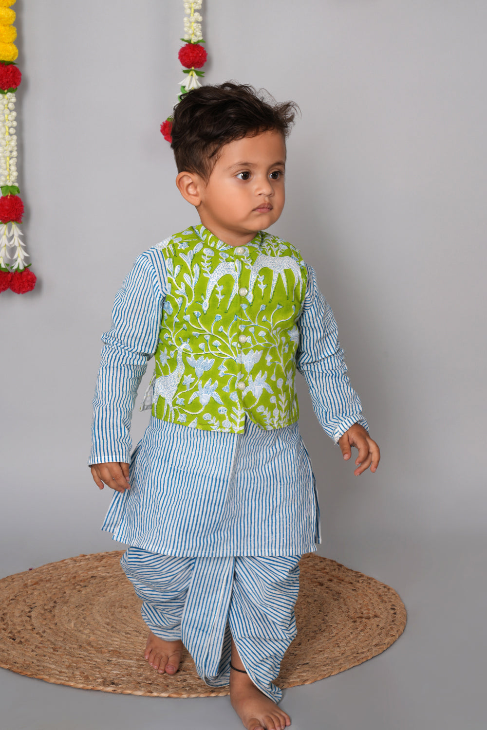 Image of Block printed boys kurta and dhoti set