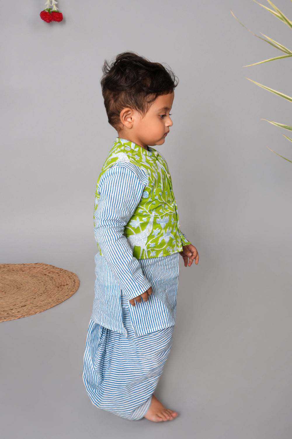 Image of Block printed boys kurta and dhoti set