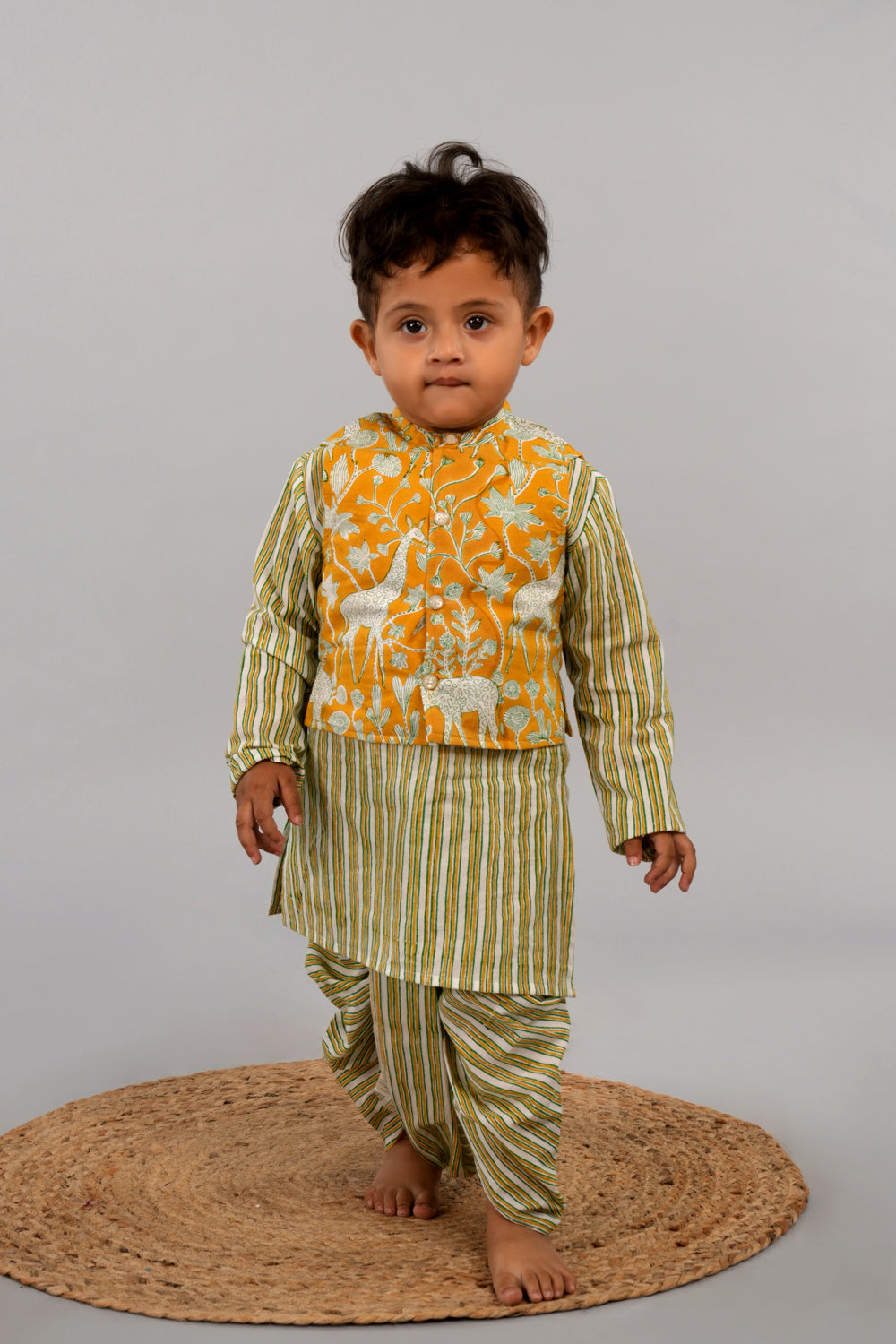 Image of Mustard yellow Boys Kurta & Dhoti set