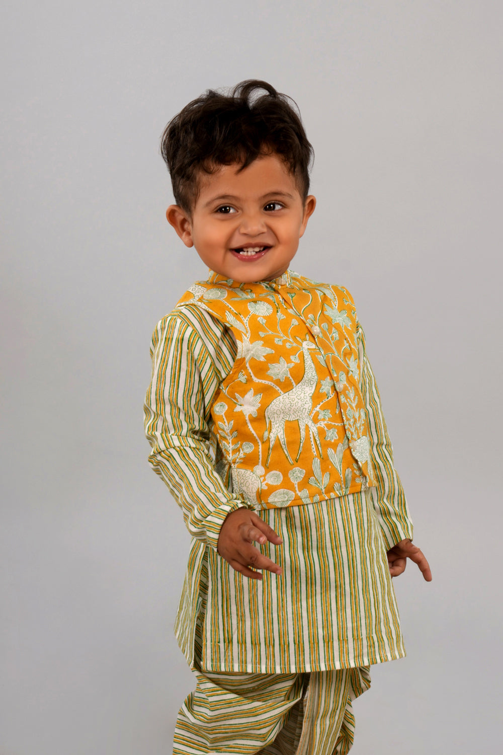 Image of Mustard yellow Boys Kurta & Dhoti set