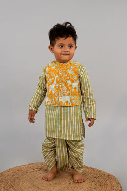 Image of Mustard yellow Boys Kurta & Dhoti set