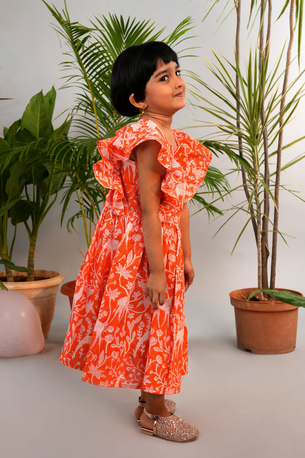 Image of Bright orange Giraffe block printed top