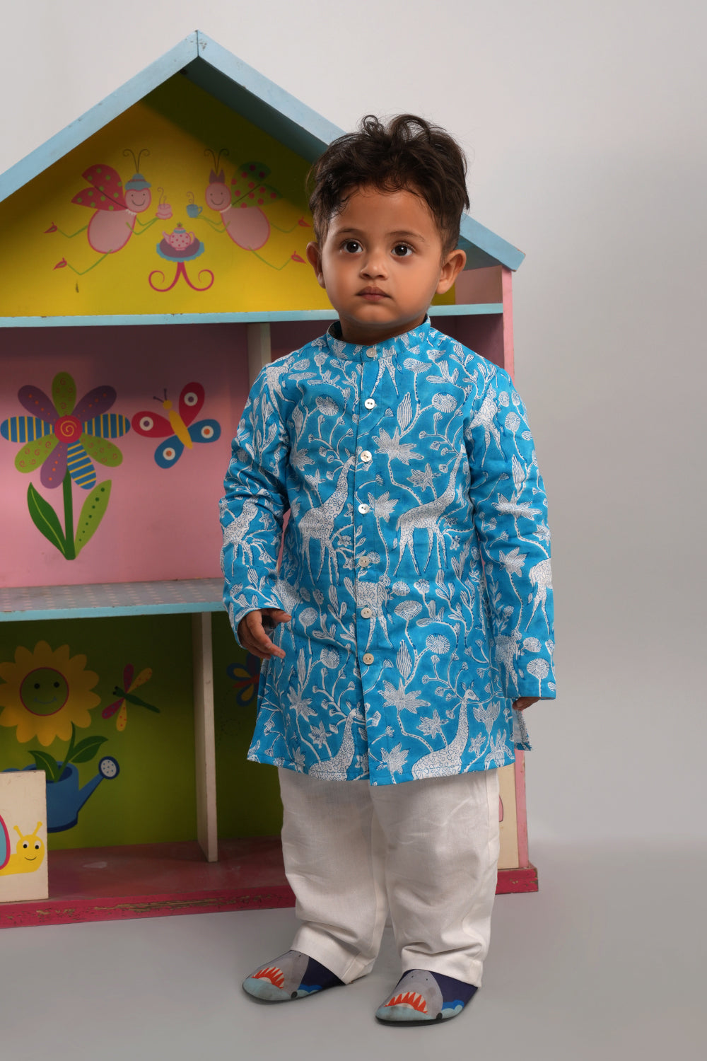 Image of Boys 'Giraffe' blockprinted Kurta set