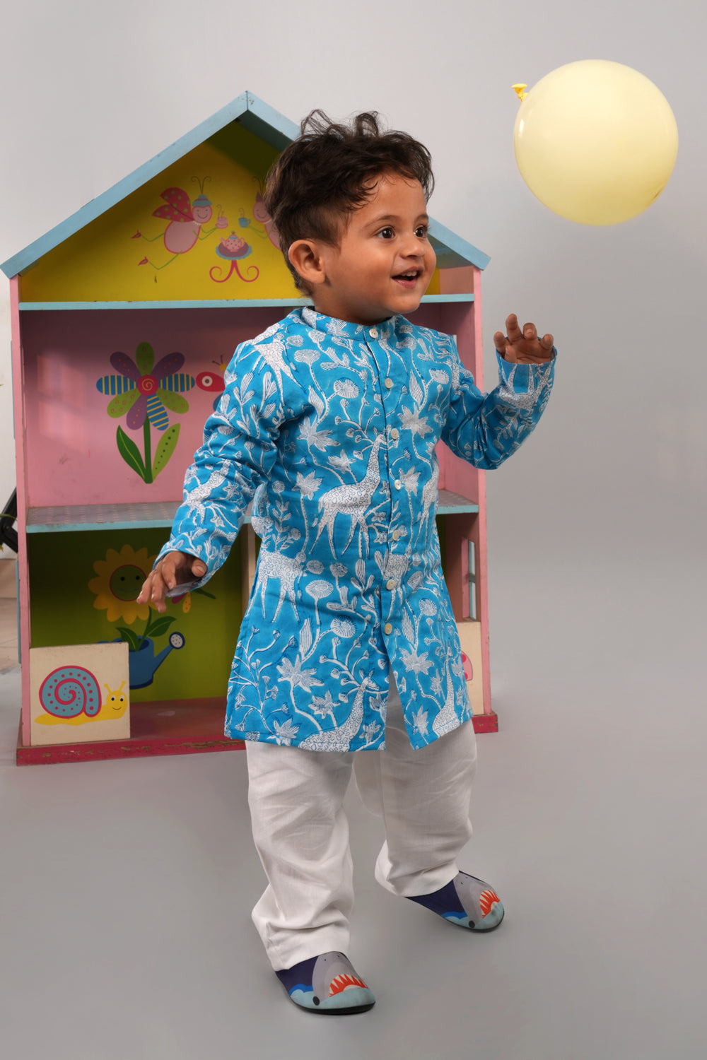 Image of Boys 'Giraffe' blockprinted Kurta set