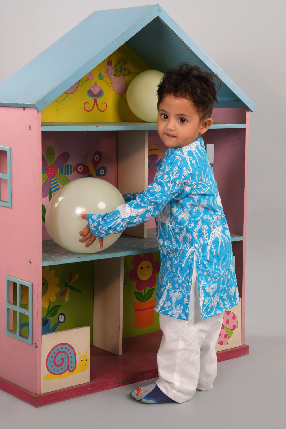 Boys 'Giraffe' blockprinted Kurta set.