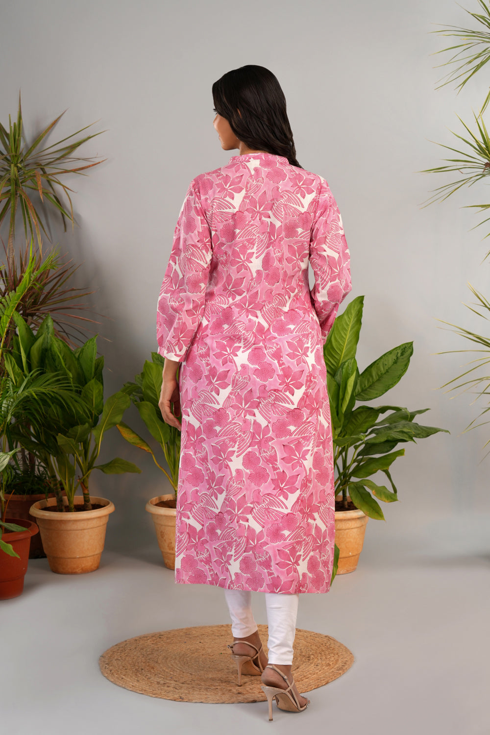 Image of Carnation pink Sanganeri block printed kurta