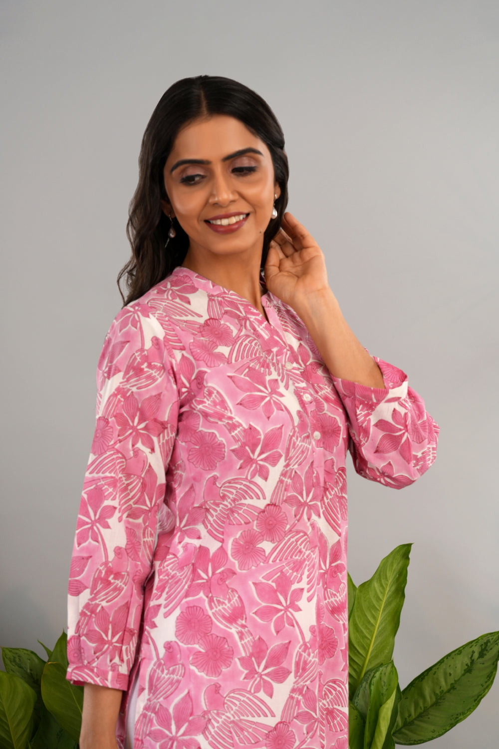 Image of Carnation pink Sanganeri block printed kurta