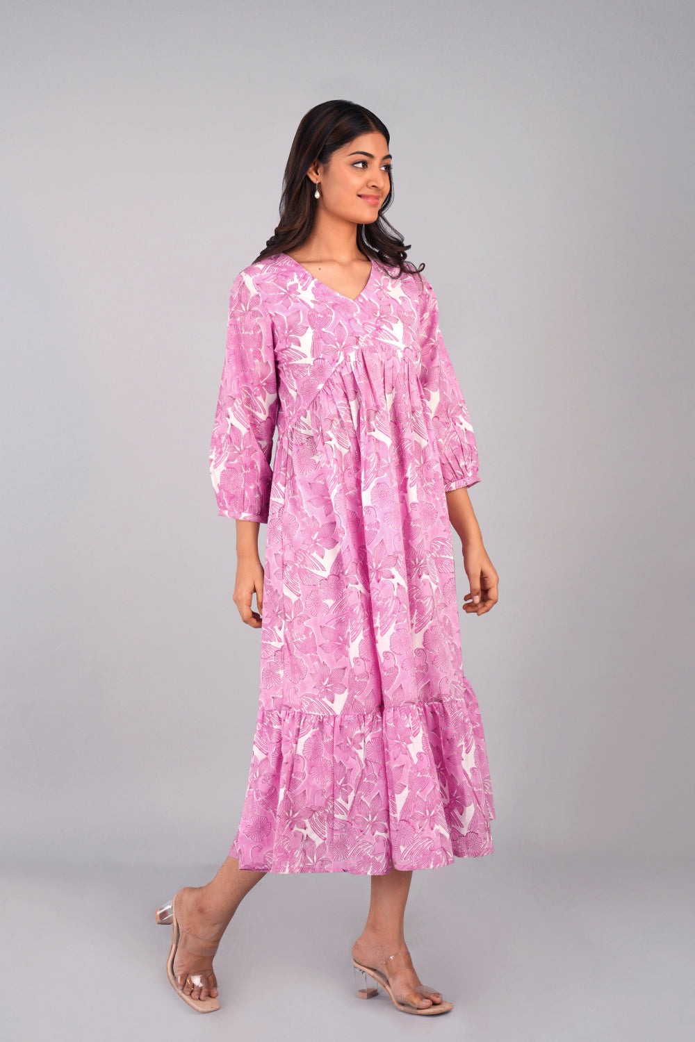 Image of Punch Pink Sanganeri block printed dress