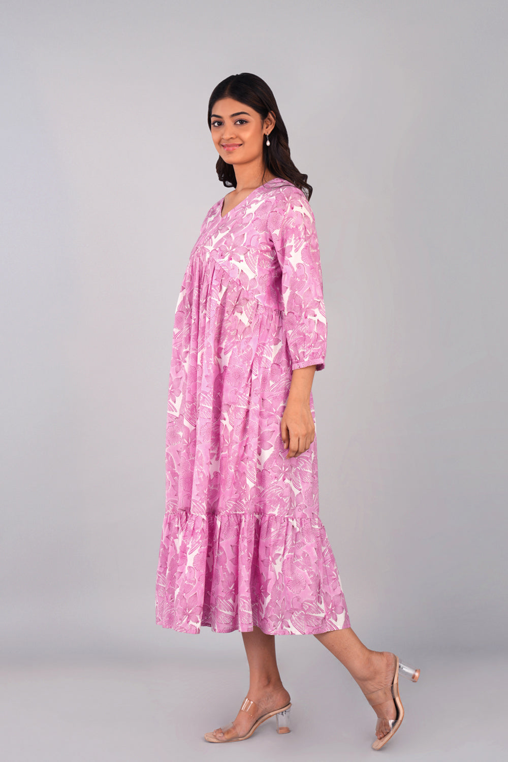 Image of Punch Pink Sanganeri block printed dress