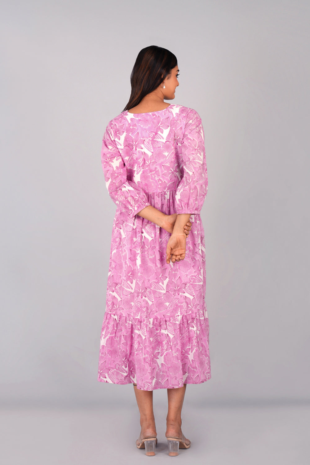Image of Punch Pink Sanganeri block printed dress