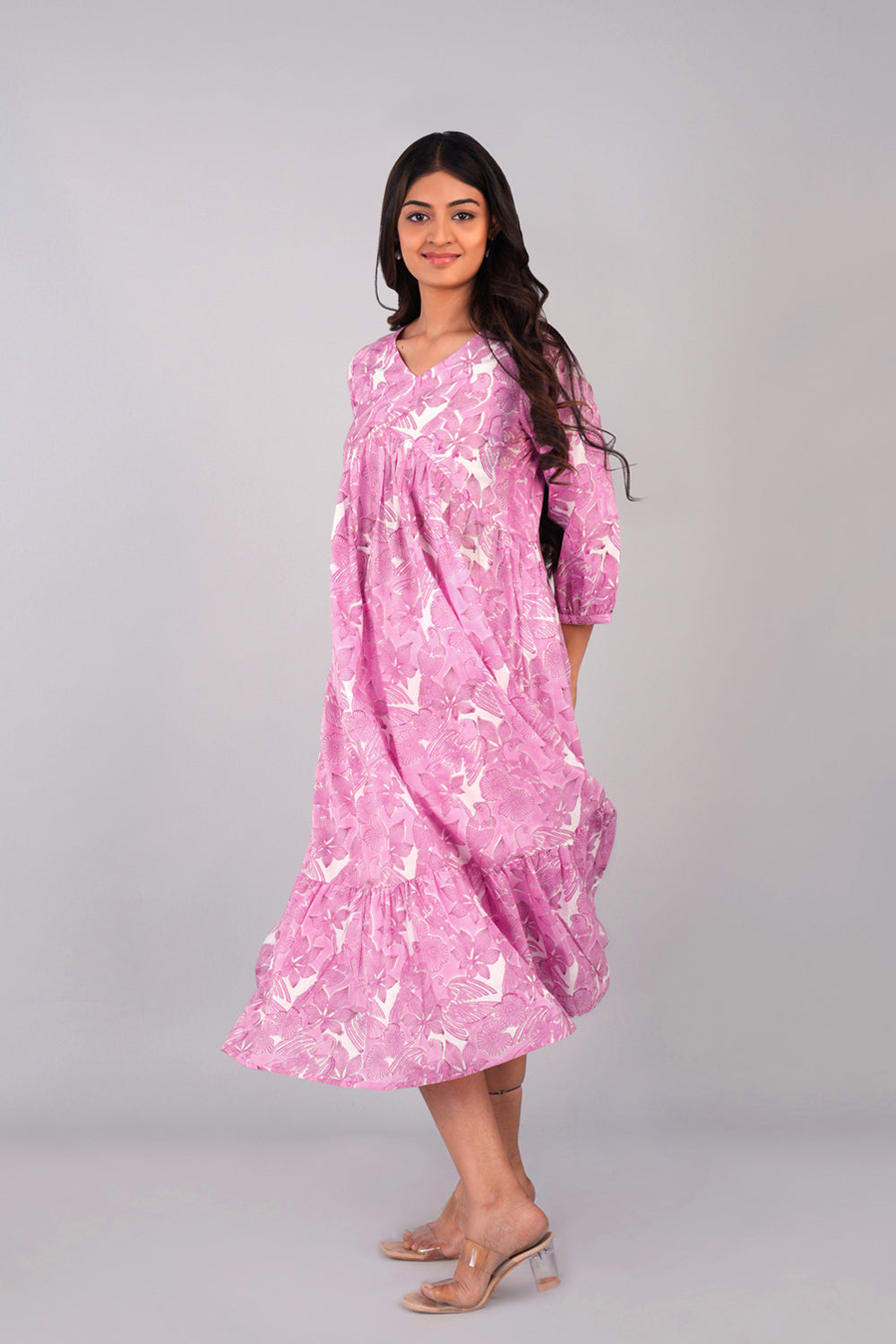 Image of Punch Pink Sanganeri block printed dress