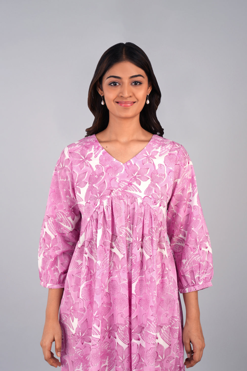 Image of Punch Pink Sanganeri block printed dress
