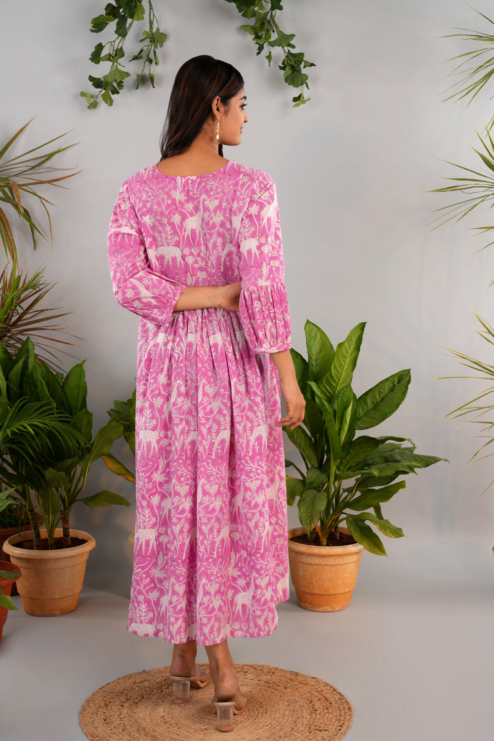 Image of Blush pink Sanganeri block printed long kurta