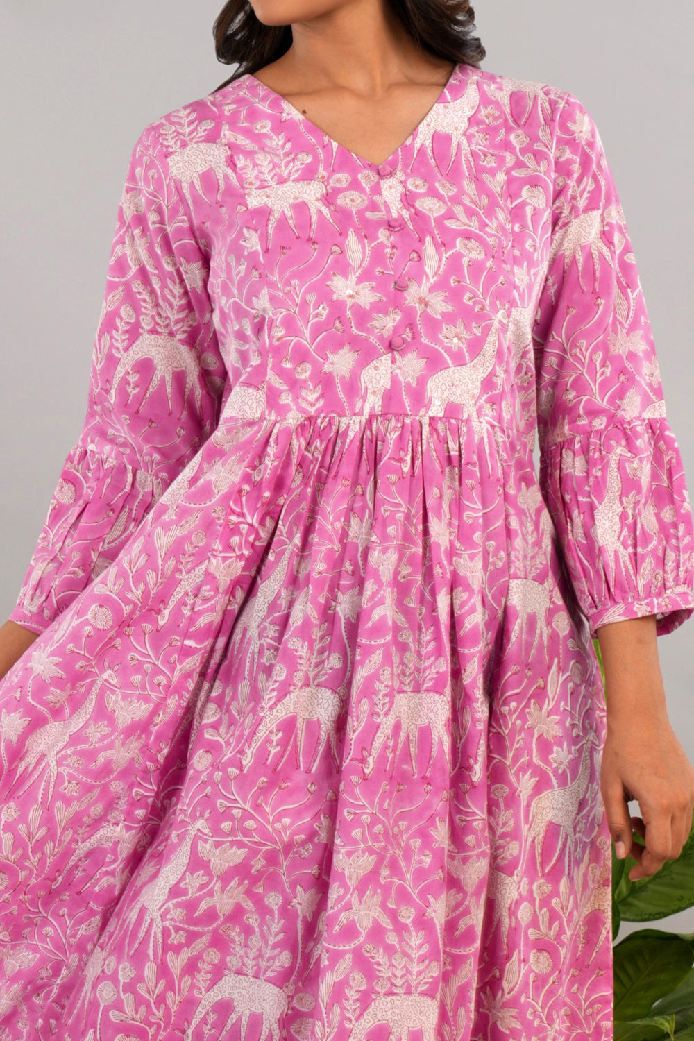 Image of Blush pink Sanganeri block printed long kurta