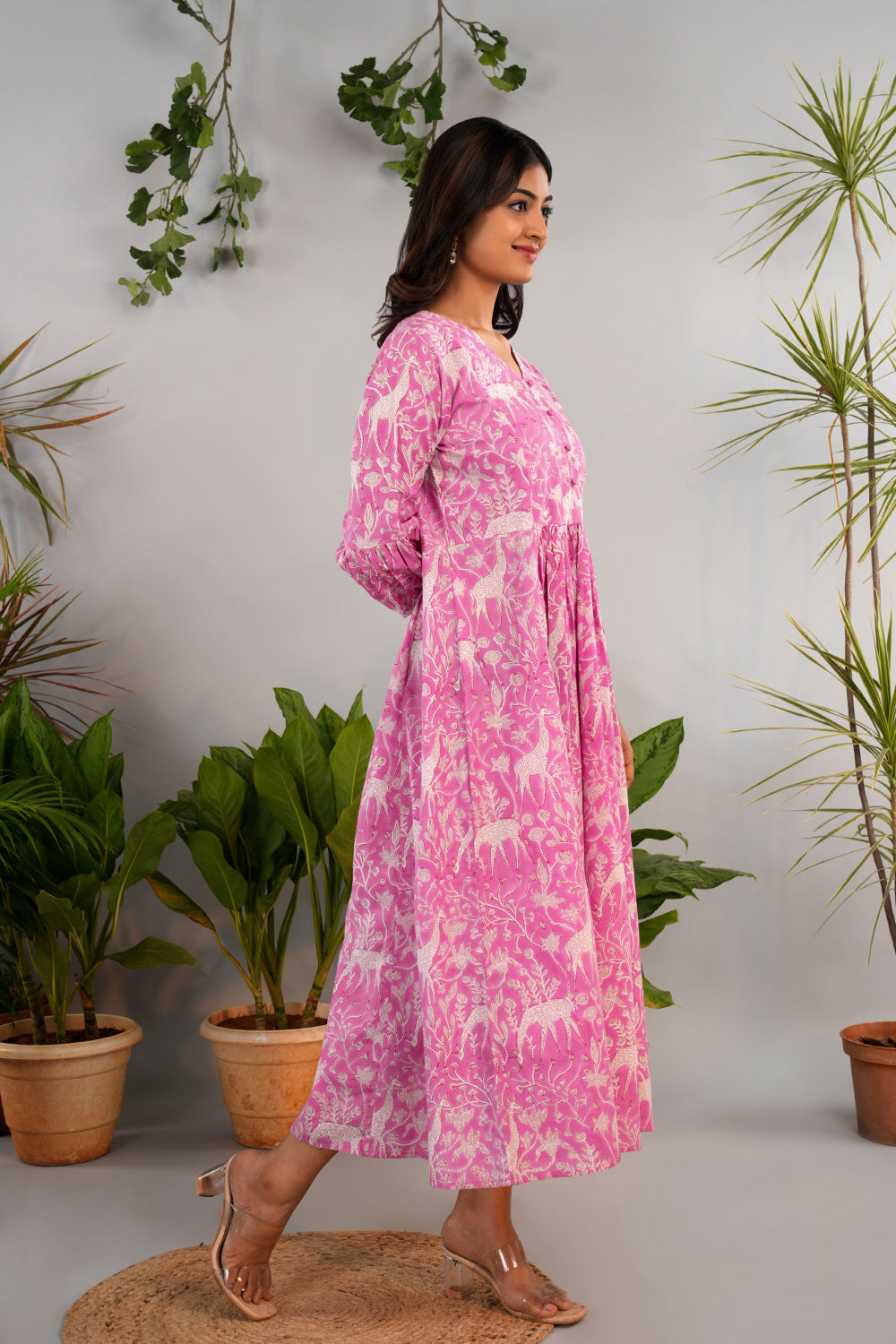 Image of Blush pink Sanganeri block printed long kurta