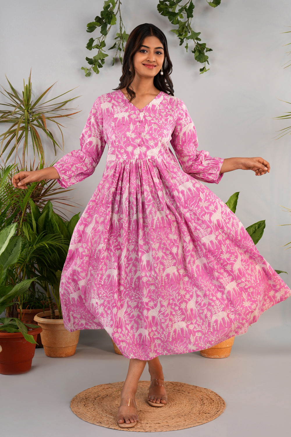 Image of Blush pink Sanganeri block printed long kurta