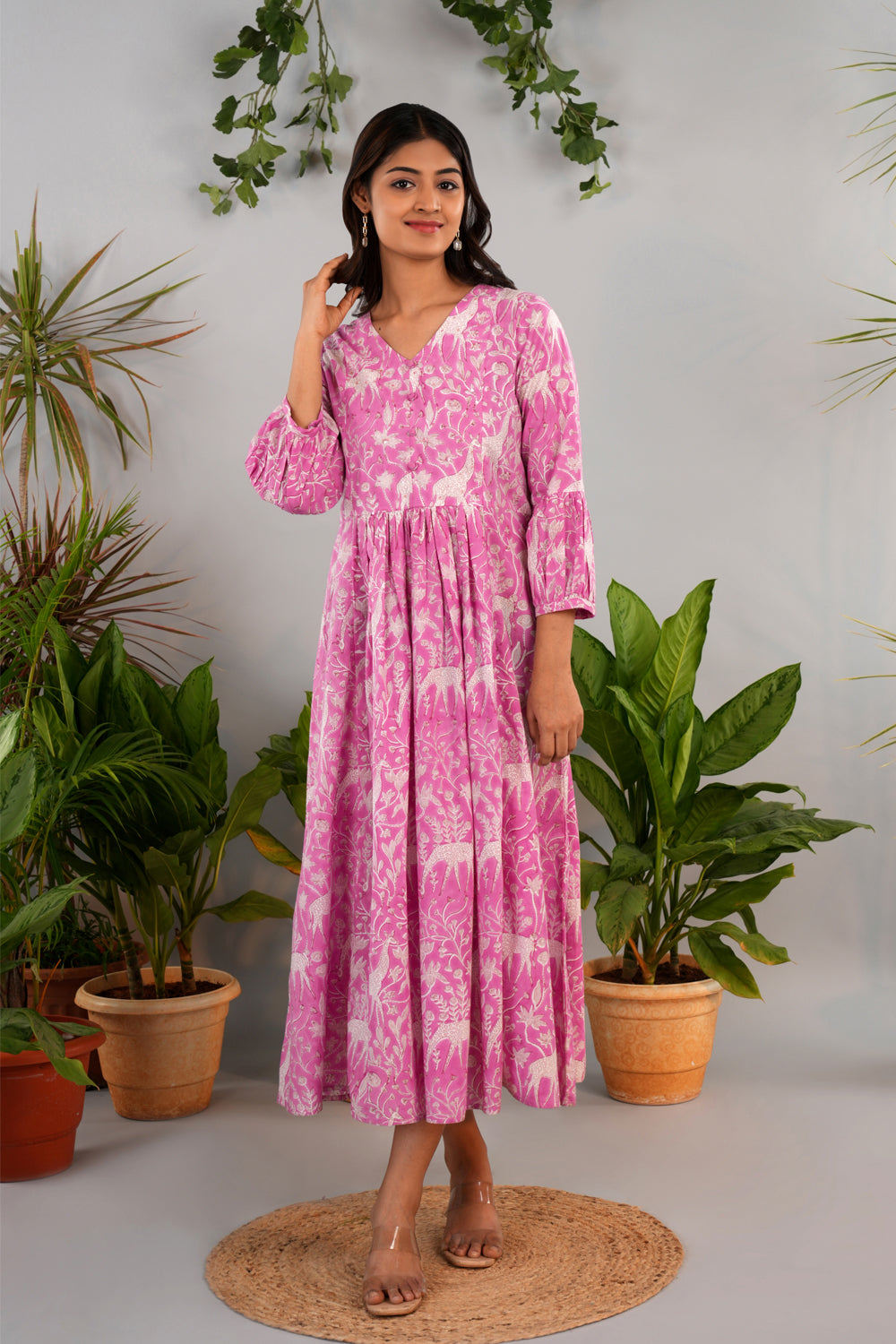 Image of Blush pink Sanganeri block printed long kurta