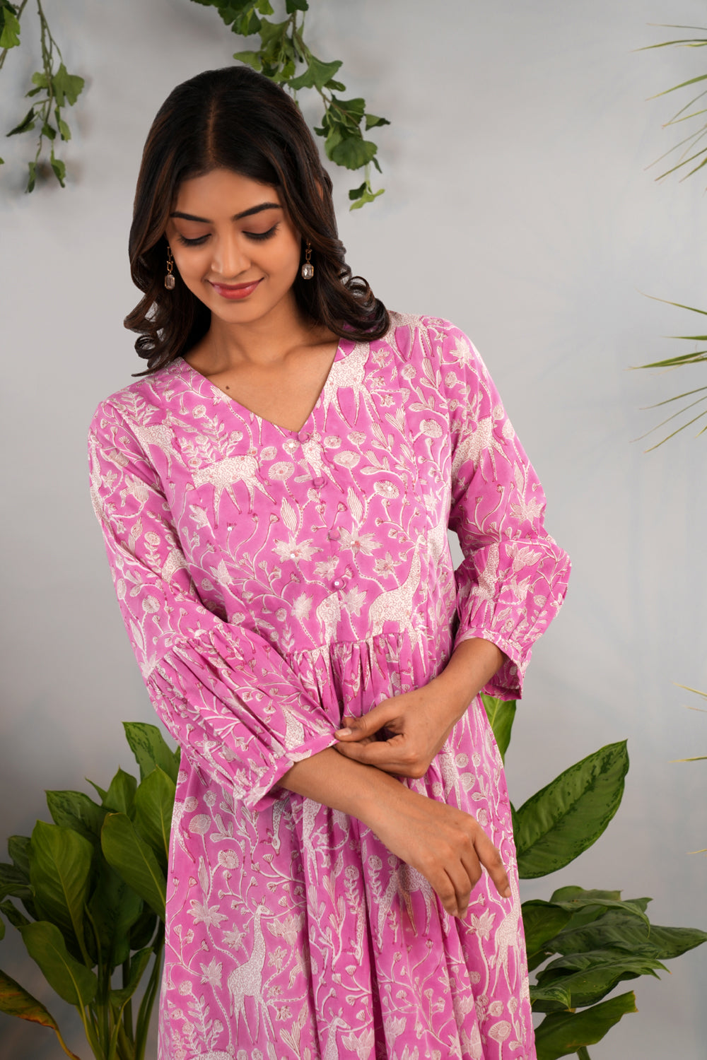 Image of Blush pink Sanganeri block printed long kurta