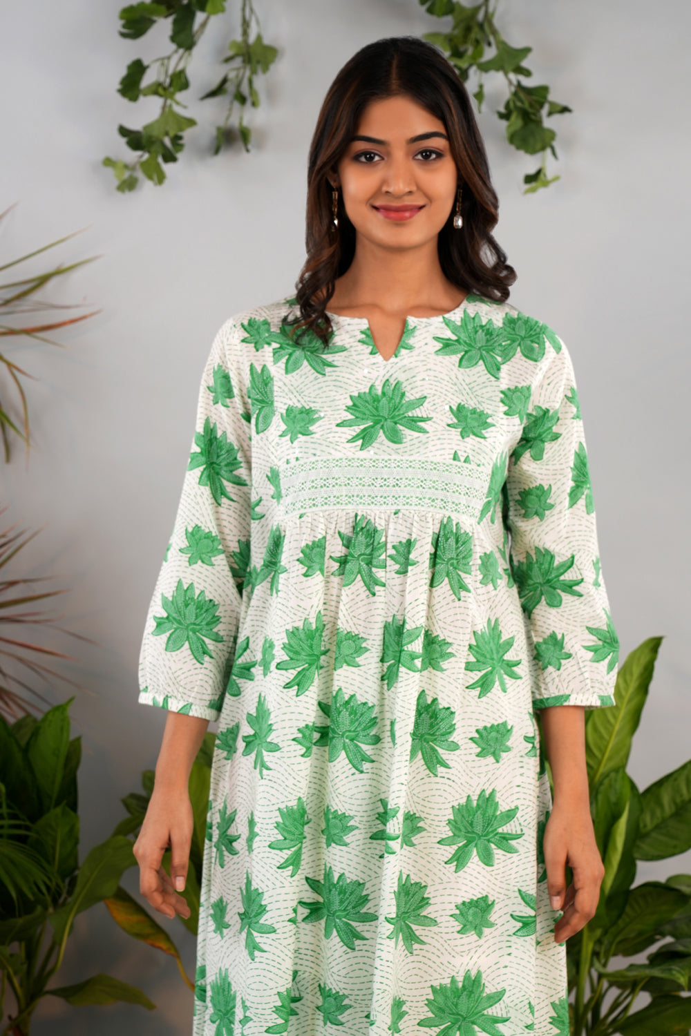 Image of Sap Green Sanganeri block printed kurta