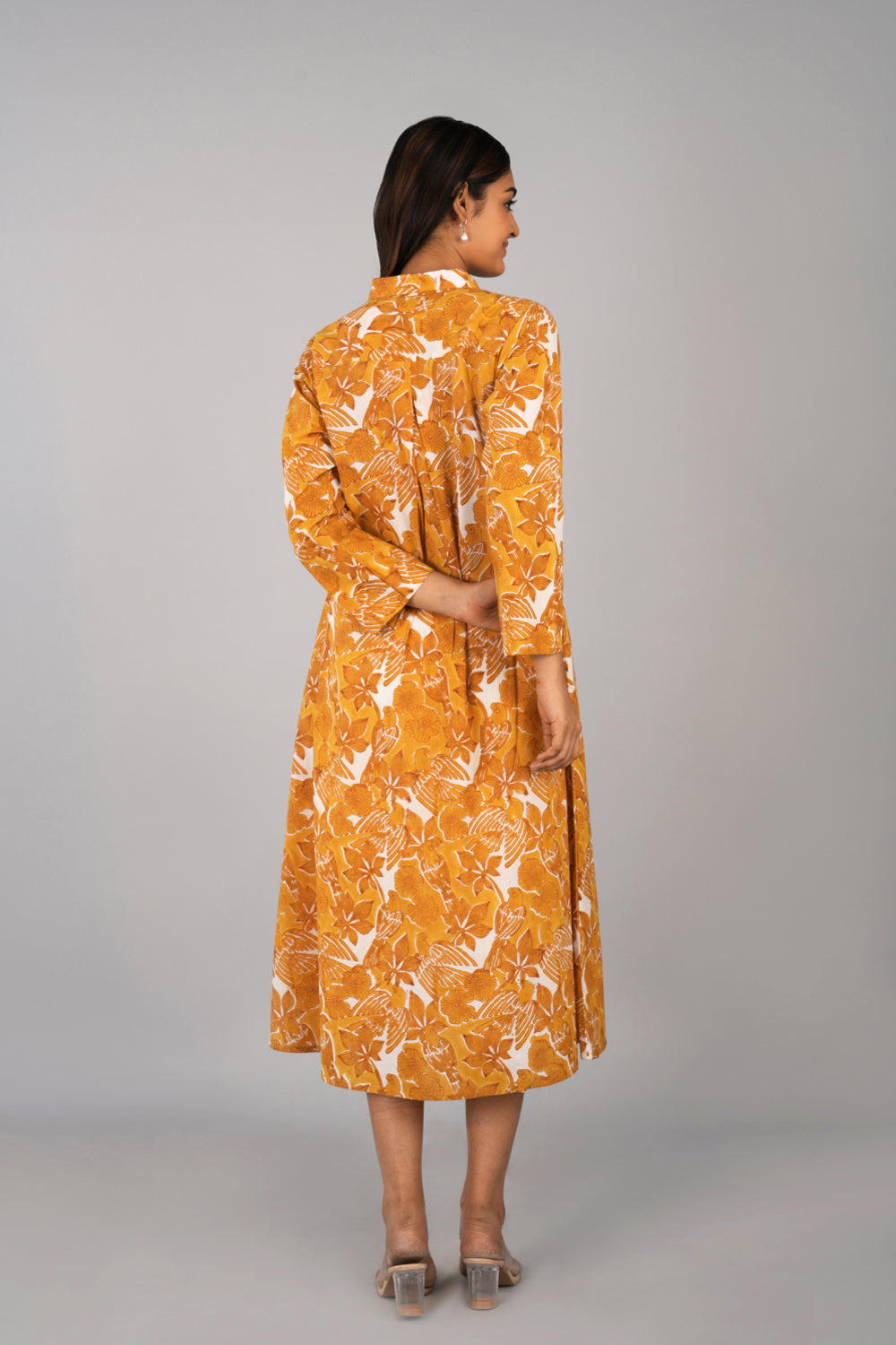 Image of Honey yellow Sanganeri block printed long kurta