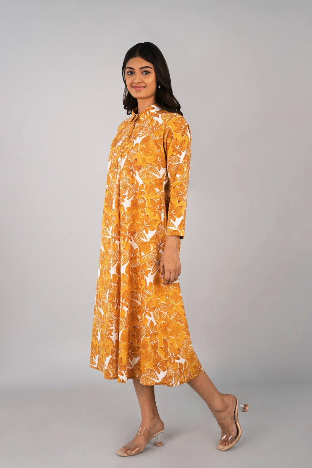 Image of Honey yellow Sanganeri block printed long kurta