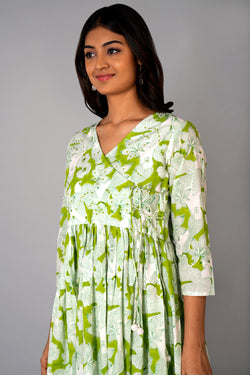 Image of Pista Green block printed long kurta.