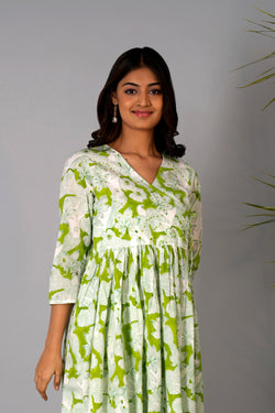 Image of Pista Green block printed long kurta.